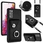 For Samsung Galaxy S20 FE Organ Card Bag Ring Holder Phone Case with Long Lanyard(Black)