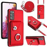For Samsung Galaxy S20 FE Organ Card Bag Ring Holder Phone Case with Long Lanyard(Red)
