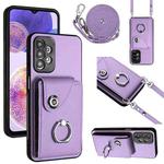 For Samsung Galaxy A23 165.4mm Organ Card Bag Ring Holder Phone Case with Long Lanyard(Purple)