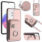For Samsung Galaxy A33 5G Organ Card Bag Ring Holder Phone Case with Long Lanyard(Pink)