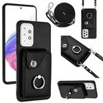 For Samsung Galaxy A33 5G Organ Card Bag Ring Holder Phone Case with Long Lanyard(Black)