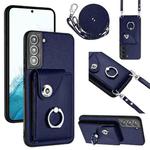 For Samsung Galaxy S22 5G Organ Card Bag Ring Holder Phone Case with Long Lanyard(Blue)