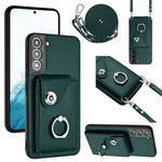 For Samsung Galaxy S21 FE 5G Organ Card Bag Ring Holder Phone Case with Long Lanyard(Green)