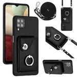 For Samsung Galaxy A12 Organ Card Bag Ring Holder Phone Case with Long Lanyard(Black)