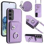 For Samsung Galaxy A35 Organ Card Bag Ring Holder Phone Case with Long Lanyard(Purple)