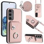 For Samsung Galaxy A35 Organ Card Bag Ring Holder Phone Case with Long Lanyard(Pink)