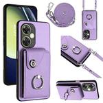 For OnePlus Nord CE 3 Lite Organ Card Bag Ring Holder Phone Case with Long Lanyard(Purple)