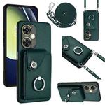 For OnePlus Nord CE 3 Lite Organ Card Bag Ring Holder Phone Case with Long Lanyard(Green)