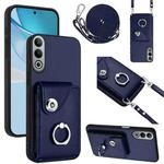 For OnePlus Nord CE4 Organ Card Bag Ring Holder Phone Case with Long Lanyard(Blue)