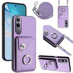 For OnePlus Nord CE4 Lite 5G Organ Card Bag Ring Holder Phone Case with Long Lanyard(Purple)