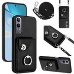 For OnePlus Nord CE4 Lite 5G Organ Card Bag Ring Holder Phone Case with Long Lanyard(Black)