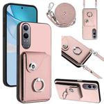For OnePlus Nord CE4 Lite 5G Organ Card Bag Ring Holder Phone Case with Long Lanyard(Pink)