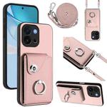 For OnePlus 13T Organ Card Bag Ring Holder Phone Case with Long Lanyard(Pink)