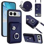 For OnePlus Nord 4 Organ Card Bag Ring Holder Phone Case with Long Lanyard(Blue)