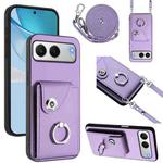 For OnePlus Nord 4 Organ Card Bag Ring Holder Phone Case with Long Lanyard(Purple)
