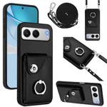 For OnePlus Nord 4 Organ Card Bag Ring Holder Phone Case with Long Lanyard(Black)