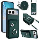 For OnePlus Nord 4 Organ Card Bag Ring Holder Phone Case with Long Lanyard(Green)