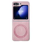 For Samsung Galaxy Z Flip5 Skin Feel Leather Texture MagSafe Pearlescent Paint Shockproof Phone Case(Pink)