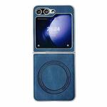 For Samsung Galaxy Z Flip5 Skin Feel Leather Texture MagSafe Pearlescent Paint Shockproof Phone Case(Blue)