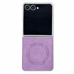 For Samsung Galaxy Z Flip7 5G Skin Feel Leather Texture MagSafe Pearlescent Paint Shockproof Phone Case(Purple)