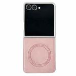 For Samsung Galaxy Z Flip7 5G Skin Feel Leather Texture MagSafe Pearlescent Paint Shockproof Phone Case(Pink)