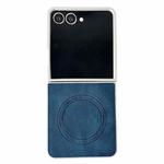 For Samsung Galaxy Z Flip7 5G Skin Feel Leather Texture MagSafe Pearlescent Paint Shockproof Phone Case(Blue)