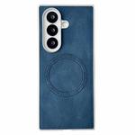 For Samsung Galaxy Z Fold7 5G Skin Feel Leather Texture MagSafe Pearlescent Paint Shockproof Phone Case(Blue)