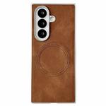 For Samsung Galaxy Z Fold7 5G Skin Feel Leather Texture MagSafe Pearlescent Paint Shockproof Phone Case(Brown)