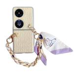 For Huawei P50 Pocket Gradient Leather Texture Scarf Bracelet Shockproof Phone Case(Beige)