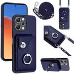 For Xiaomi Redmi 12 4G Global Organ Card Bag Ring Holder Phone Case with Long Lanyard(Blue)