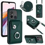 For Xiaomi Redmi 12C / 11A Organ Card Bag Ring Holder Phone Case with Long Lanyard(Green)