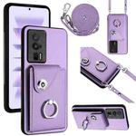 For Xiaomi Redmi K60 / K60 Pro Organ Card Bag Ring Holder Phone Case with Long Lanyard(Purple)