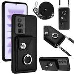 For Xiaomi Redmi K60 / K60 Pro Organ Card Bag Ring Holder Phone Case with Long Lanyard(Black)