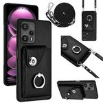 For Xiaomi Redmi Note 12 Turbo Organ Card Bag Ring Holder Phone Case with Long Lanyard(Black)