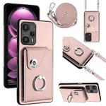 For Xiaomi Redmi Note 12 Turbo Organ Card Bag Ring Holder Phone Case with Long Lanyard(Pink)