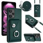 For Xiaomi Redmi Note 12 Turbo Organ Card Bag Ring Holder Phone Case with Long Lanyard(Green)