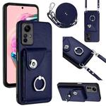 For Xiaomi Redmi Note 12S 4G Global Organ Card Bag Ring Holder Phone Case with Long Lanyard(Blue)