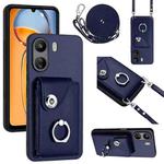 For Xiaomi Redmi 13C 4G / Poco C65 Organ Card Bag Ring Holder Phone Case with Long Lanyard(Blue)