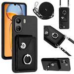 For Xiaomi Redmi 13C 4G / Poco C65 Organ Card Bag Ring Holder Phone Case with Long Lanyard(Black)