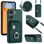 For Xiaomi Redmi 13C 4G / Poco C65 Organ Card Bag Ring Holder Phone Case with Long Lanyard(Green)