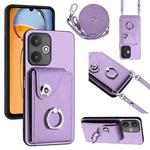 For Xiaomi Redmi 13C 5G / Redmi 13R Organ Card Bag Ring Holder Phone Case with Long Lanyard(Purple)