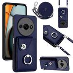 For Xiaomi Redmi A3 4G Organ Card Bag Ring Holder Phone Case with Long Lanyard(Blue)