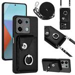 For Xiaomi Redmi Note 13 5G Global Organ Card Bag Ring Holder Phone Case with Long Lanyard(Black)