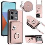 For Xiaomi Redmi Note 13 5G Global Organ Card Bag Ring Holder Phone Case with Long Lanyard(Pink)