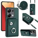 For Xiaomi Redmi Note 13 Pro 4G Global Organ Card Bag Ring Holder Phone Case with Long Lanyard(Green)
