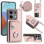 For Xiaomi Redmi Note 13 Pro 5G Global Organ Card Bag Ring Holder Phone Case with Long Lanyard(Pink)