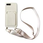 For iPhone 8 Plus / 7 Plus Card Slot Liquid Silicone Phone Case with Lanyard(White)