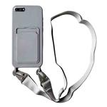 For iPhone 8 Plus / 7 Plus Card Slot Liquid Silicone Phone Case with Lanyard(Grey)
