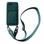 For iPhone 8 Plus / 7 Plus Card Slot Liquid Silicone Phone Case with Lanyard(Dark Green)