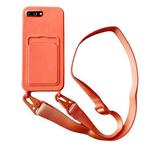 For iPhone 8 Plus / 7 Plus Card Slot Liquid Silicone Phone Case with Lanyard(Orange)
